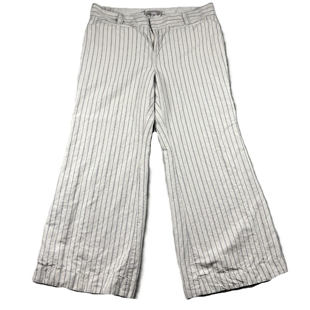 Old Navy Women Linen Pants Y2K Wide Leg Flare Striped Chino Khaki Size 18 L241